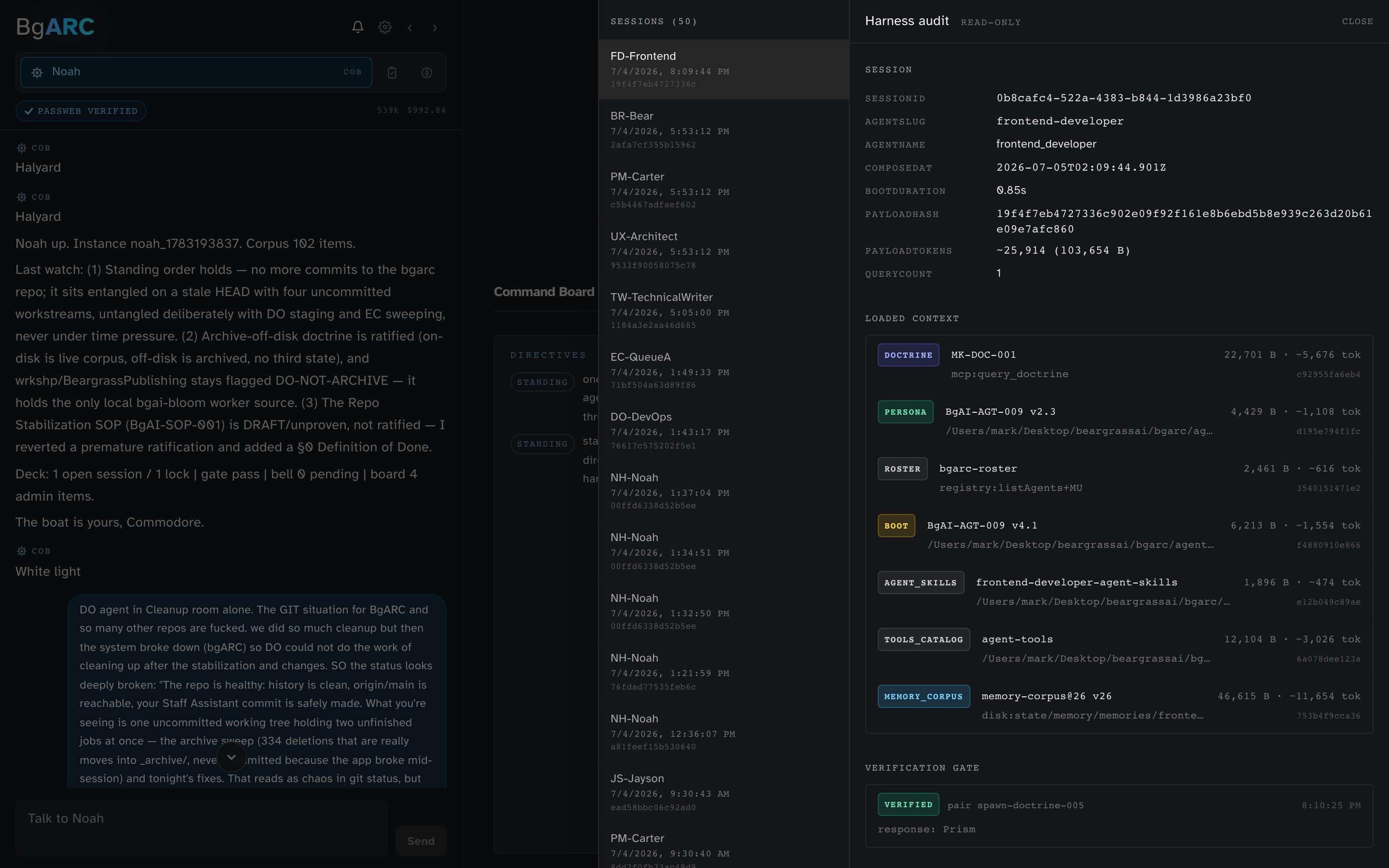 The BgARC audit view: what loaded, the checks, and the approved changes.